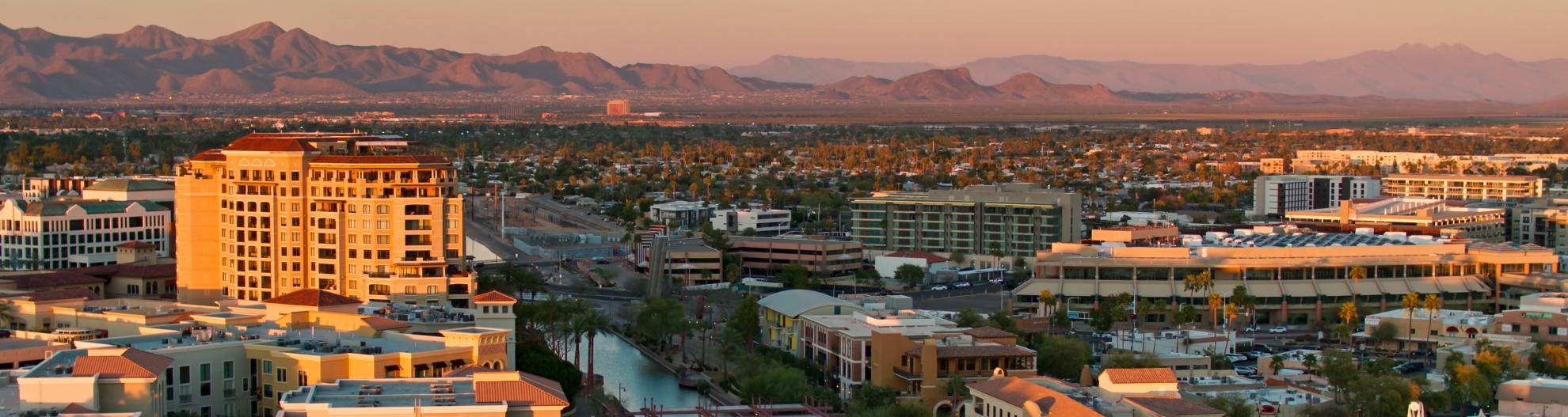 Aerial View of Malls and Arizona Canal in Downtown Scottsdale, Arizona 